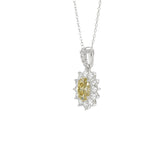 14K WHITE GOLD 1 1/2CT ROUND/YELLOW OVAL DIAMOND LADIES PENDANT WITH CHAIN