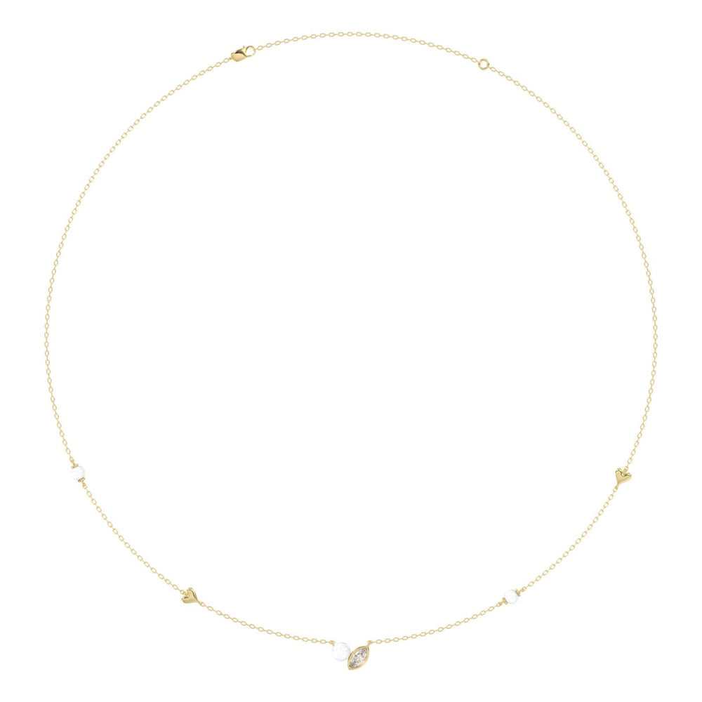 10K Yellow Gold Pearl & Ladies Necklace 1/5CT Marquise Diamonds (Color F-G -Clarity VS1/VS2)