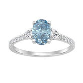 Ladies 14K White Gold 1 1/4CT Round/Oval Lab-Grown Diamond Ladies Fashion Ring 1.00CT Blue Oval Center stone (Color F-G -Clarity VS1/VS2)