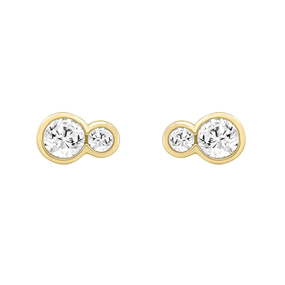 1/2CT Yellow Gold 10K Collection Linked Hearts & Two-Stone Round Diamond Earring for Women (Color F-G -Clarity VS1/VS2)
