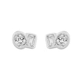 1/2CT White Gold 10K Collection Linked Hearts & Two-Stone Oval/Emerald Diamond stud Earring for Women (Color F-G -Clarity VS1/VS2)
