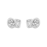 1/2CT White Gold 10K Collection Linked Hearts & Two-Stone Oval/Emerald Diamond stud Earring for Women (Color F-G -Clarity VS1/VS2)