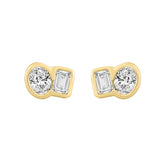 1/2CT Yellow Gold 10K Collection Linked Hearts & Two-Stone Oval/Emerald Diamond stud Earring for Women (Color F-G -Clarity VS1/VS2)