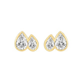 1.00CT Yellow Gold 14K Collection Linked Hearts & Two-Stone Pear Diamond stud Earring for Women (Color F-G -Clarity VS1/VS2)