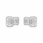 1.00CT White Gold 14K Collection Linked Hearts & Two-Stone Emerald Diamond stud Earring for Women (Color F-G -Clarity VS1/VS2)