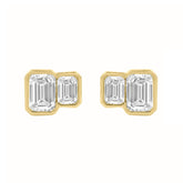 1.00CT Yellow Gold 14K Collection Linked Hearts & Two-Stone Emerald Diamond stud Earring for Women (Color F-G -Clarity VS1/VS2)