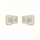 1.00CT Yellow Gold 14K Collection Linked Hearts & Two-Stone Emerald Diamond stud Earring for Women (Color F-G -Clarity VS1/VS2)