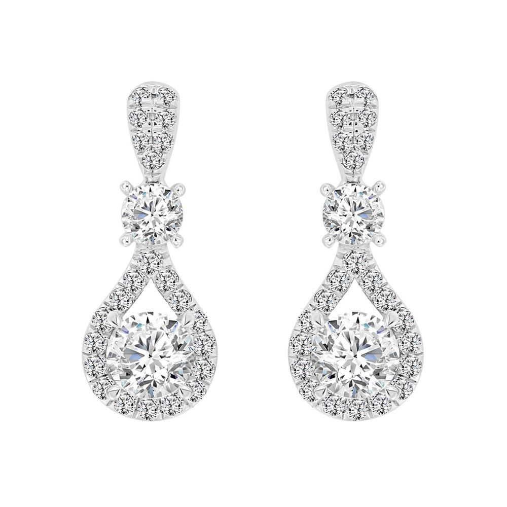 LADIES EARRINGS 3 1/2 CT ROUND DIAMOND 14K WHITE GOLD (CENTER STONE ROUND DIAMOND 2CT )