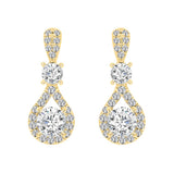 LADIES EARRINGS 3 1/2 CT ROUND DIAMOND 14K YELLOW GOLD (CENTER STONE ROUND DIAMOND 2CT )