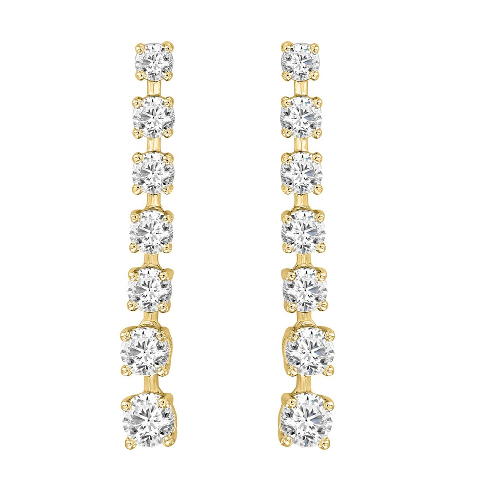 LADIES LINEAR EARRINGS 3CT ROUND DIAMOND 14K YELLOW GOLD