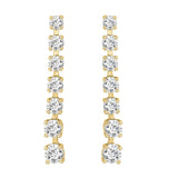 LADIES LINEAR EARRINGS 3CT ROUND DIAMOND 14K YELLOW GOLD