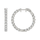 LADIES HOOP EARRINGS 3CT ROUND DIAMOND 14K WHITE GOLD