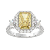 14K WHITE GOLD 4 1/4CT ROUND/TRAPEZOID/RADIANT DIAMOND LADIES RING (CENTER STONE YELLOW RADIANT DIAMOND 3.00CT)