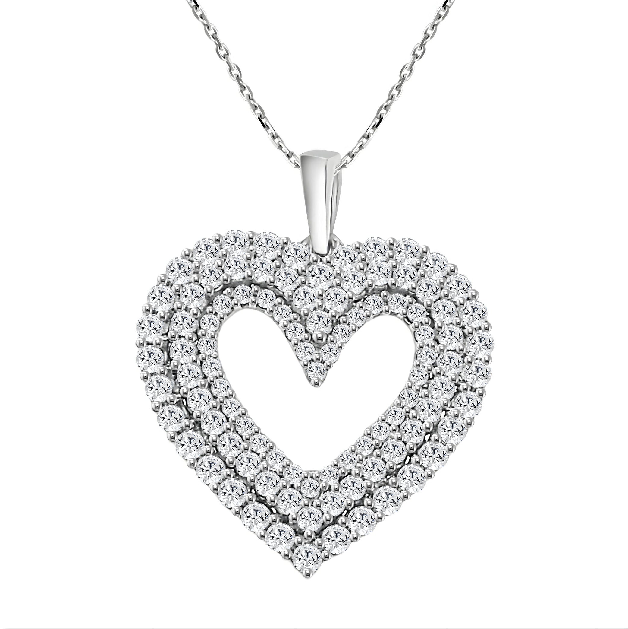 Silver 1.00ct Round Diamond Ladies Heart Necklace
