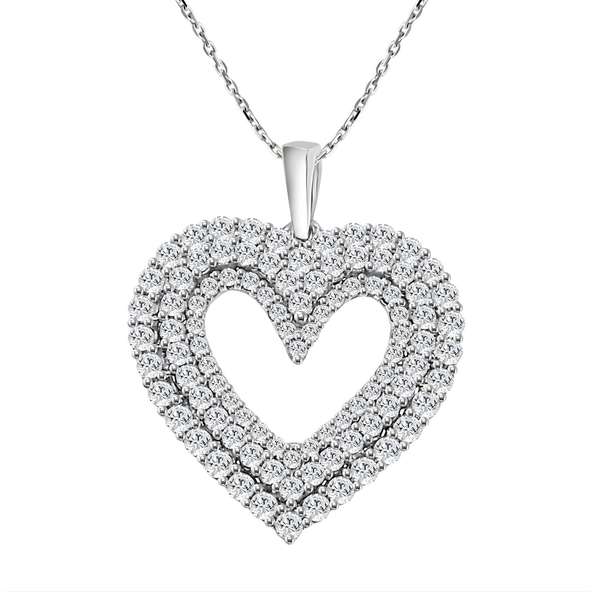 Silver 1.00ct Round Diamond Ladies Heart Necklace