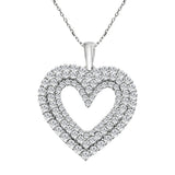 Silver 1.00ct Round Diamond Ladies Heart Necklace