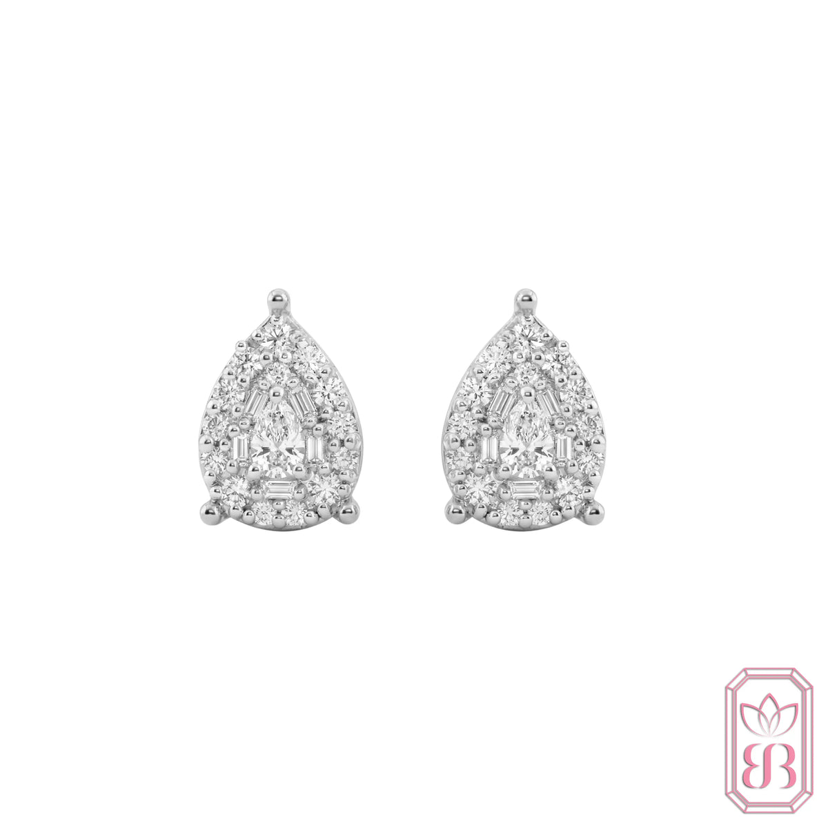 Radiant Pear Halo Stud Earrings | 0.62 CTW Lab-Created Diamonds | Sterling Silver