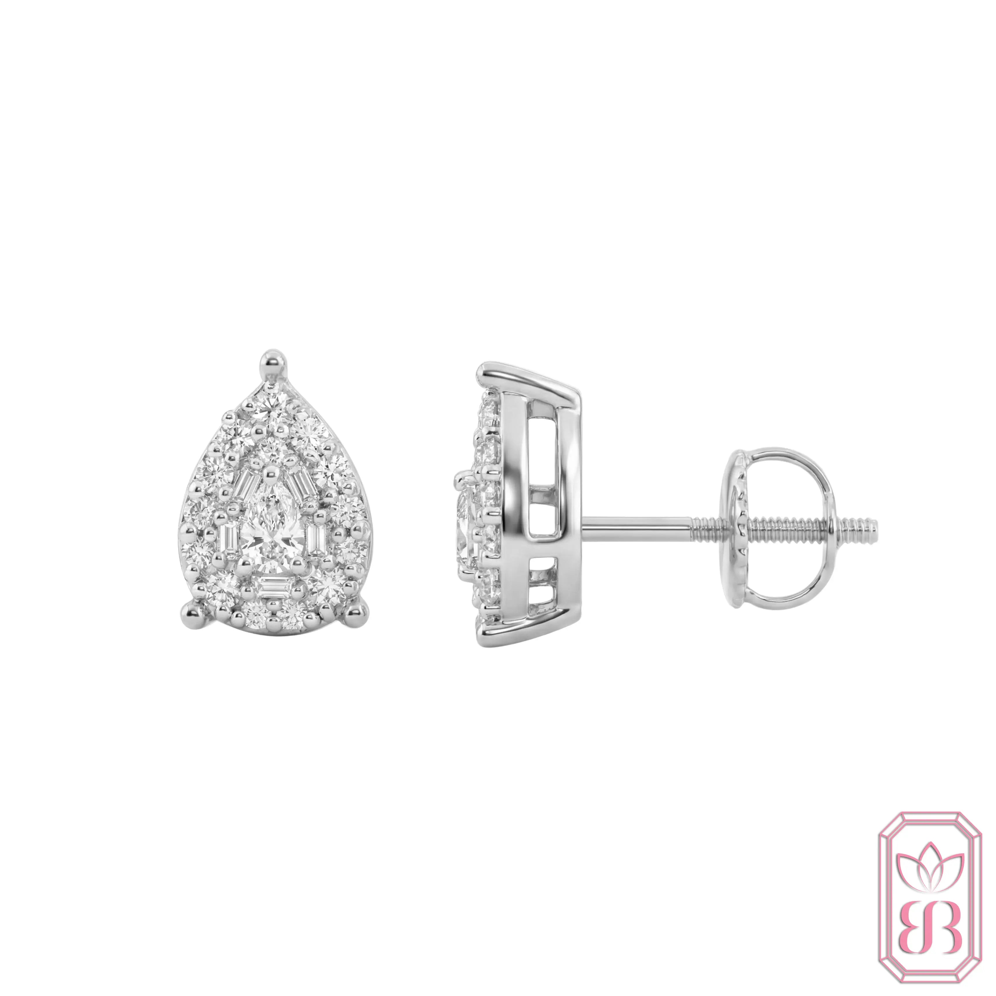 Radiant Pear Halo Stud Earrings | 0.62 CTW Lab-Created Diamonds | Sterling Silver