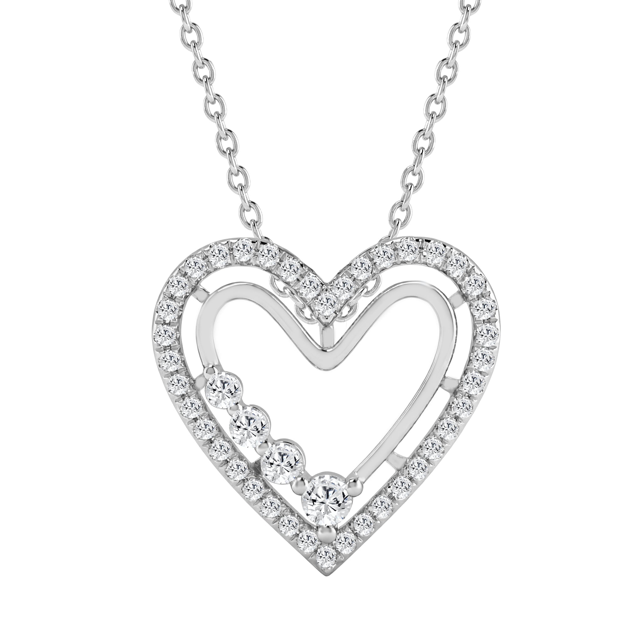 10K White Gold 0.50ct Round Diamond Ladies Heart Necklace
