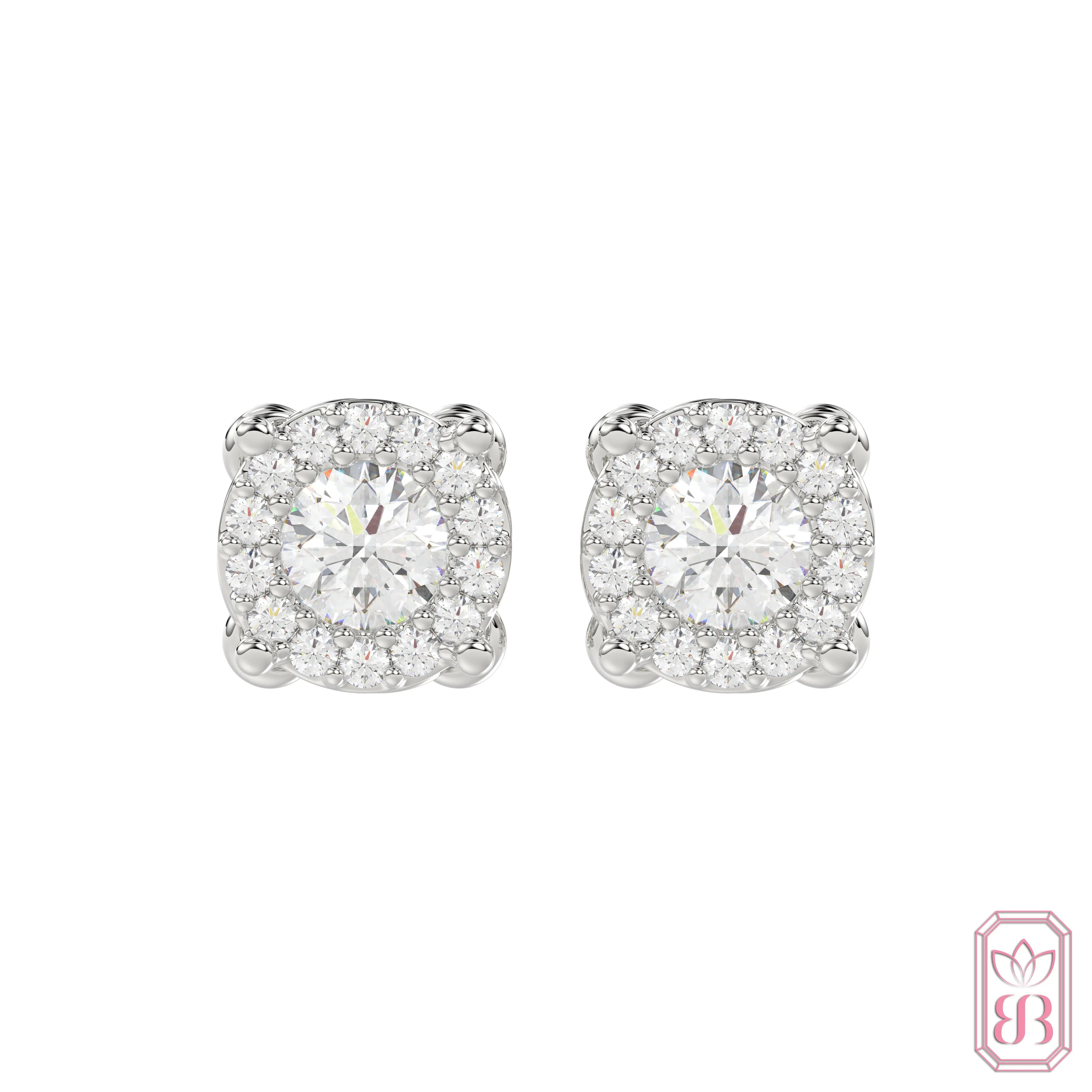 Classic Round Halo Stud Earrings | 0.75 CTW Lab-Created Diamonds | Sterling Silver