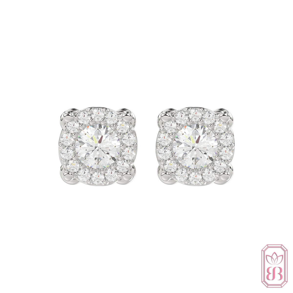 Classic Round Halo Stud Earrings | 0.75 CTW Lab-Created Diamonds | Sterling Silver