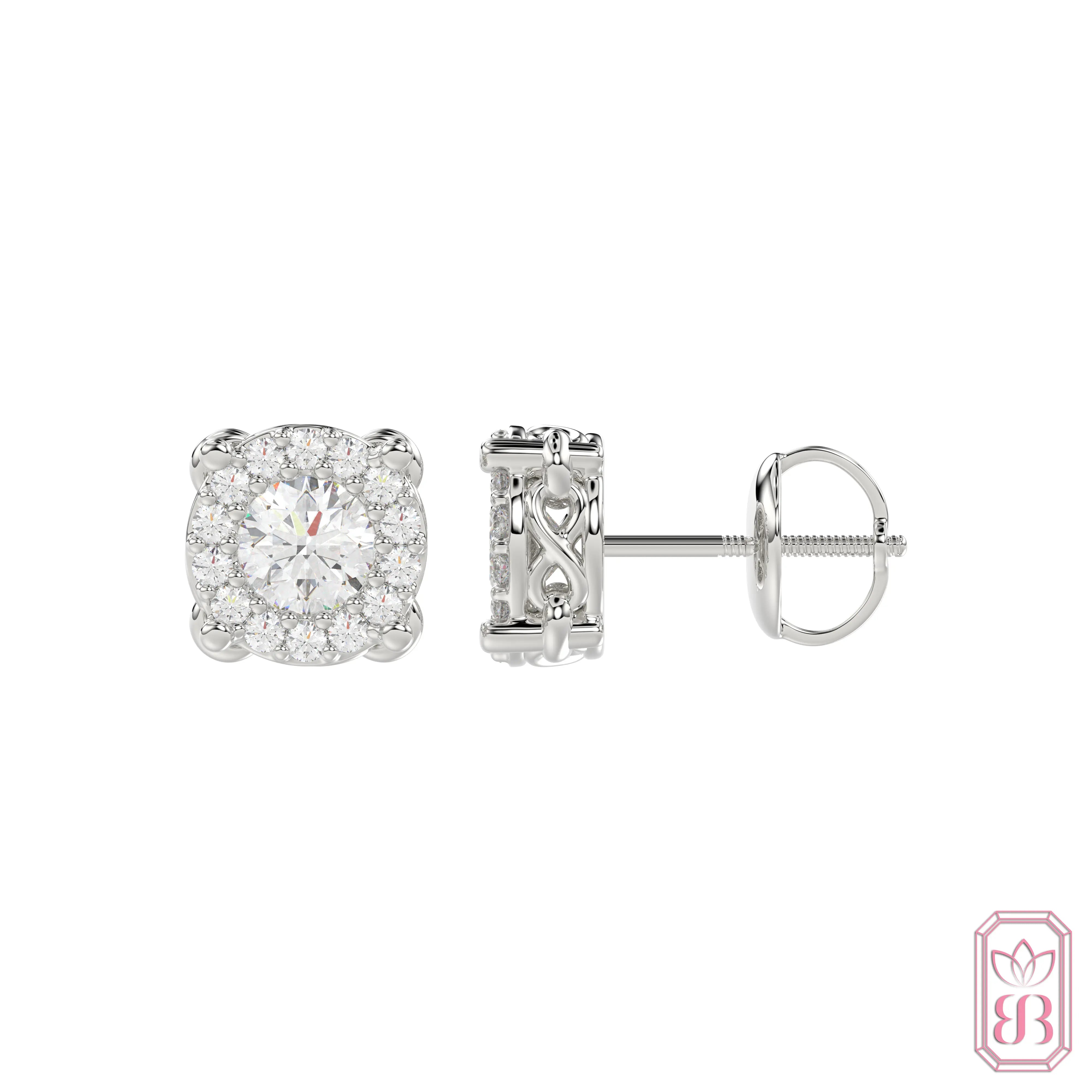 Classic Round Halo Stud Earrings | 0.75 CTW Lab-Created Diamonds | Sterling Silver