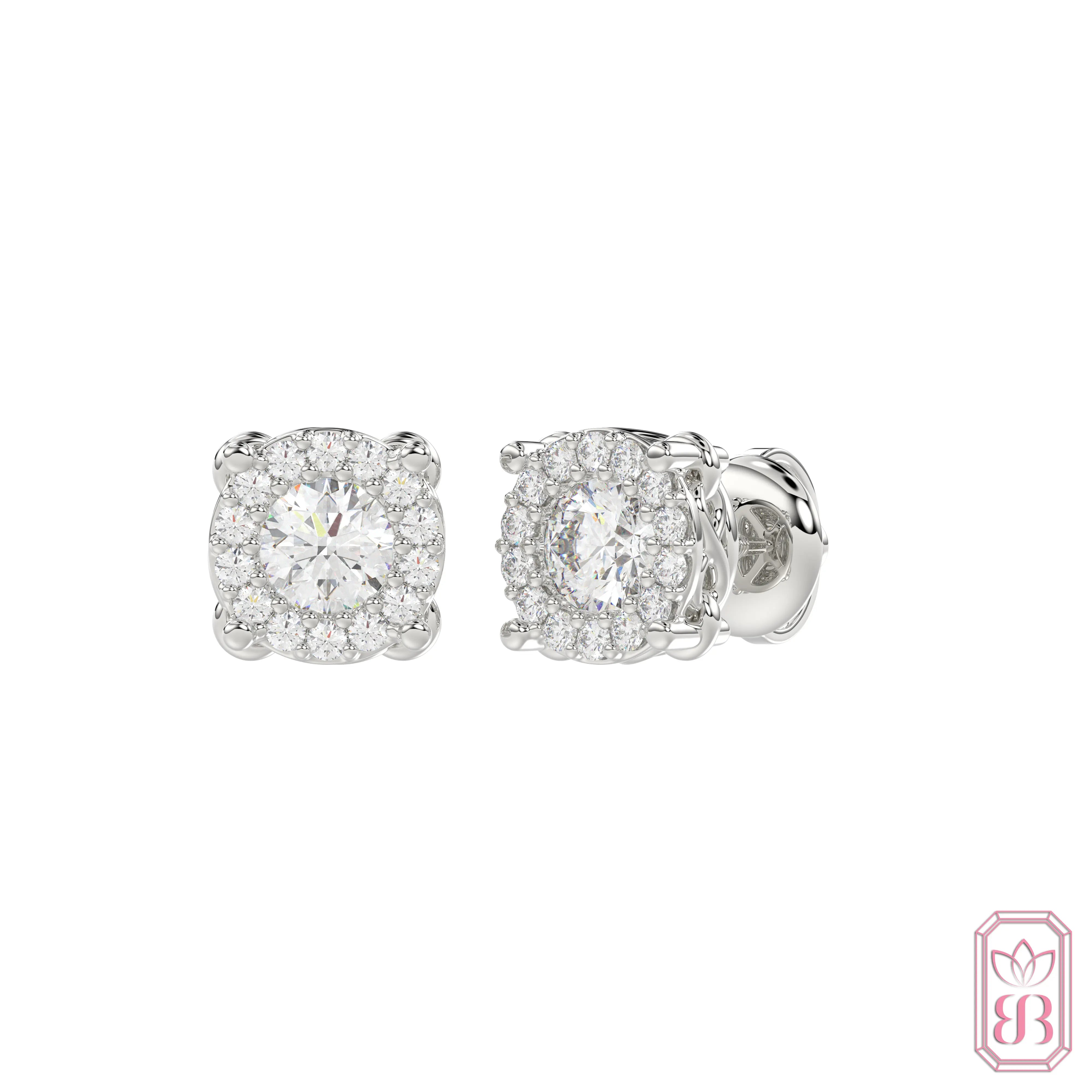 Classic Round Halo Stud Earrings | 0.75 CTW Lab-Created Diamonds | Sterling Silver