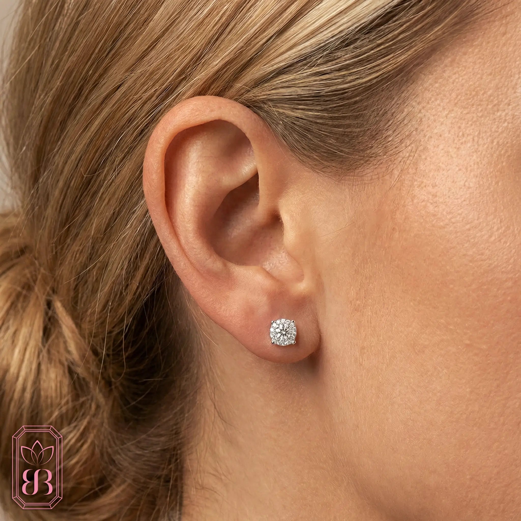 Classic Round Halo Stud Earrings | 0.75 CTW Lab-Created Diamonds | Sterling Silver