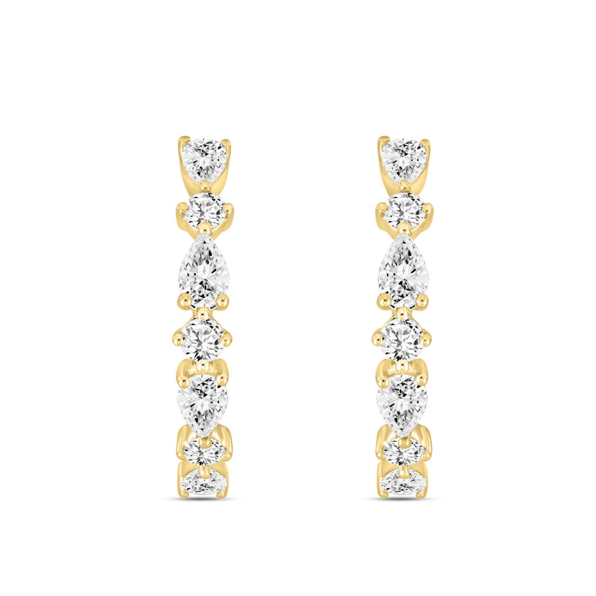 LADIES HOOP EARRINGS 2CT ROUND/PEAR DIAMOND 14K YELLOW GOLD