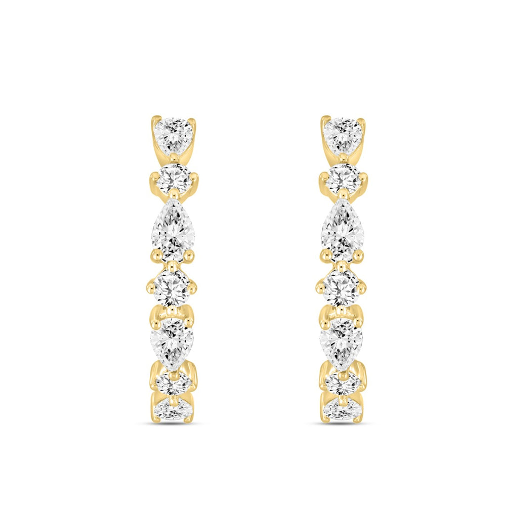 LADIES HOOP EARRINGS 2CT ROUND/PEAR DIAMOND 14K YELLOW GOLD