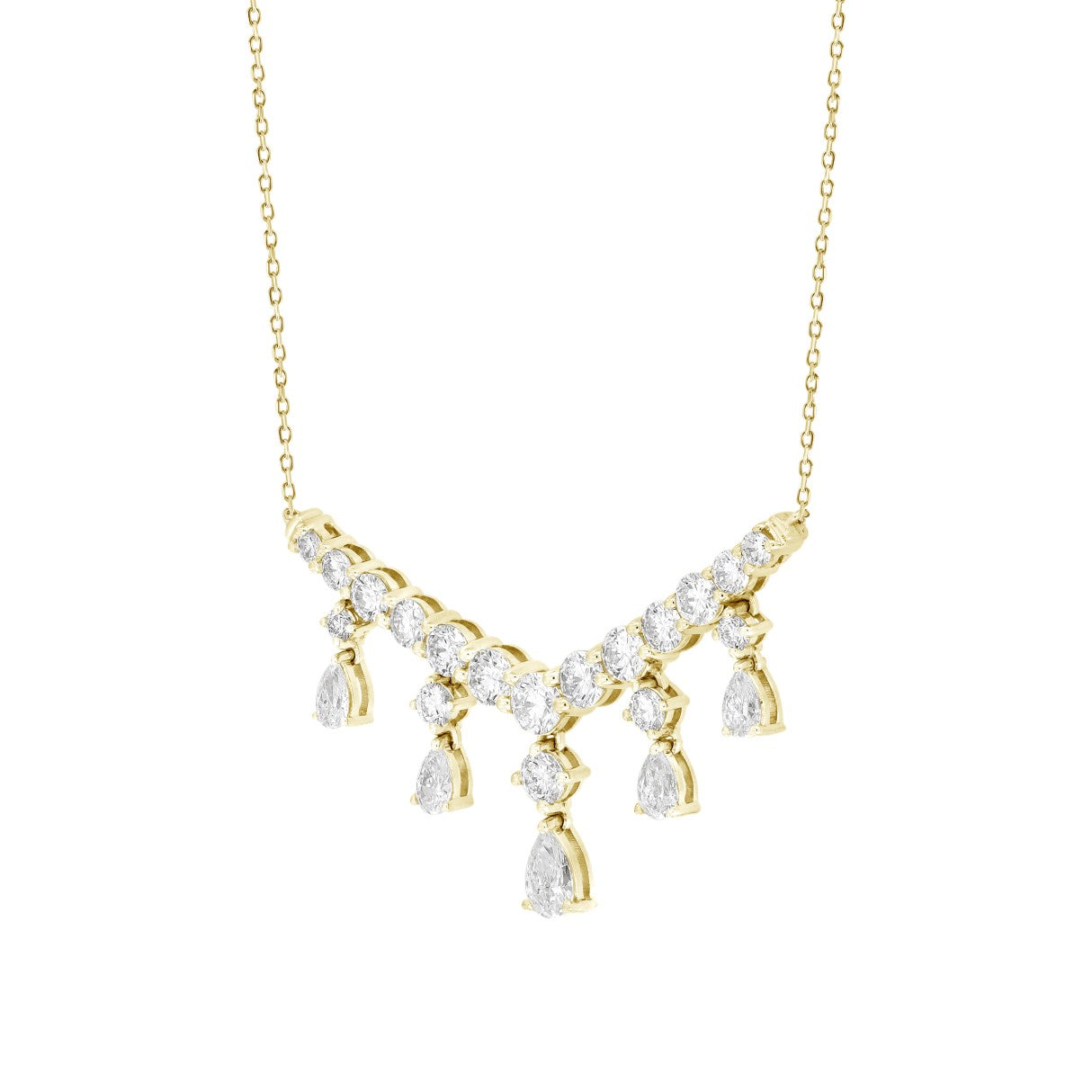 LADIES NECKLACE 3CT ROUND/PEAR DIAMOND 14K YELLOW GOLD