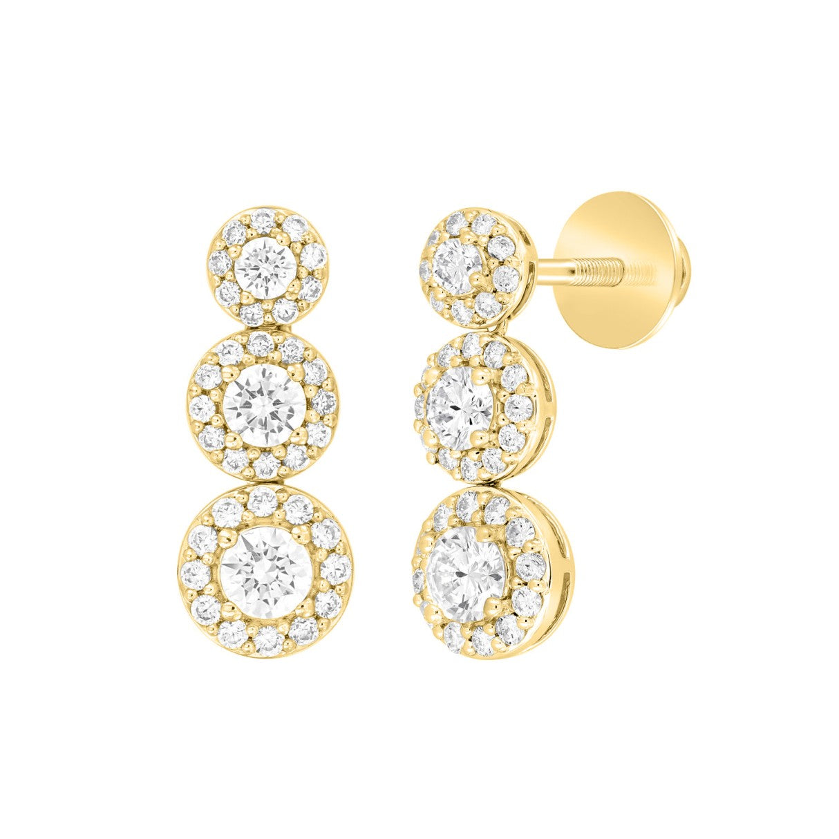 LADIES EARRINGS 3 3/4CT ROUND DIAMOND 14K YELLOW GOLD (CENTER STONE ROUND DIAMOND 1 1/3CT)