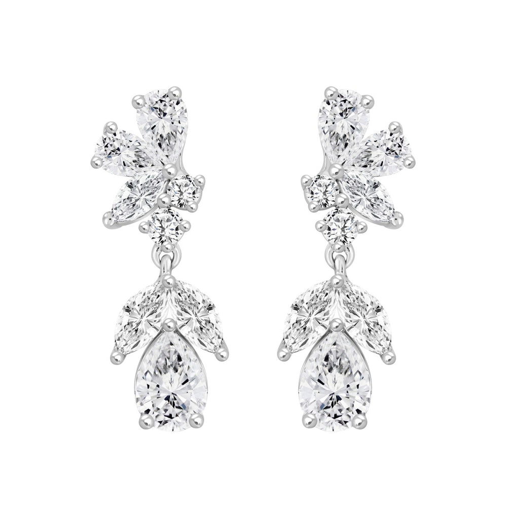 LADIES EARRINGS 4CT ROUND/MARQUISE/PEAR DIAMOND 14K WHITE GOLD