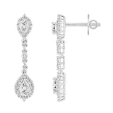 LADIES LINEAR EARRINGS 2 3/4CT PEAR/ROUND DIAMOND 14K WHITE GOLD (CENTER STONE PEAR DIAMOND 1CT )