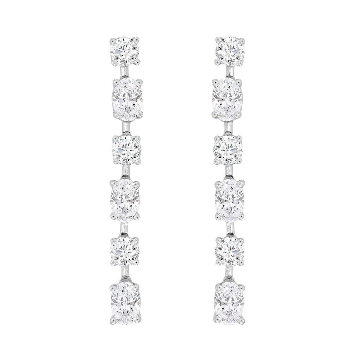 LADIES LINEAR EARRINGS 4 1/2CT OVAL/ROUND DIAMOND 14K WHITE GOLD