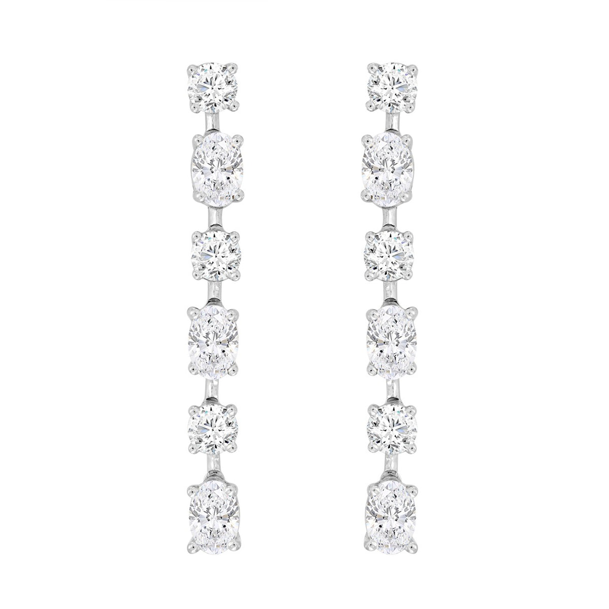 LADIES LINEAR EARRINGS 4 1/2CT OVAL/ROUND DIAMOND 14K WHITE GOLD