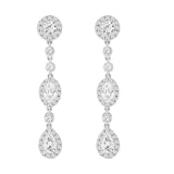 LADIES LINEAR EARRINGS 3 1/2CT OVAL/ROUND/PEAR DIAMOND 14K WHITE GOLD