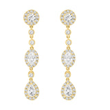 LADIES LINEAR EARRINGS 3 1/2CT OVAL/ROUND/PEAR DIAMOND 14K YELLOW GOLD