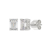14K WHITE GOLD 2CT EMERALD DIAMOND LADIES SOLITAIRE EARRINGS 