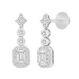 14K WHITE GOLD 2CT ROUND EMERALD DIAMOND LADIES LINEAR EARRINGS (CENTER STONE EMERALD DIAMOND 1CT )