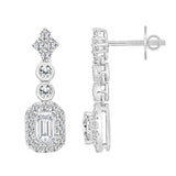 14K WHITE GOLD 2CT ROUND EMERALD DIAMOND LADIES LINEAR EARRINGS (CENTER STONE EMERALD DIAMOND 1CT )