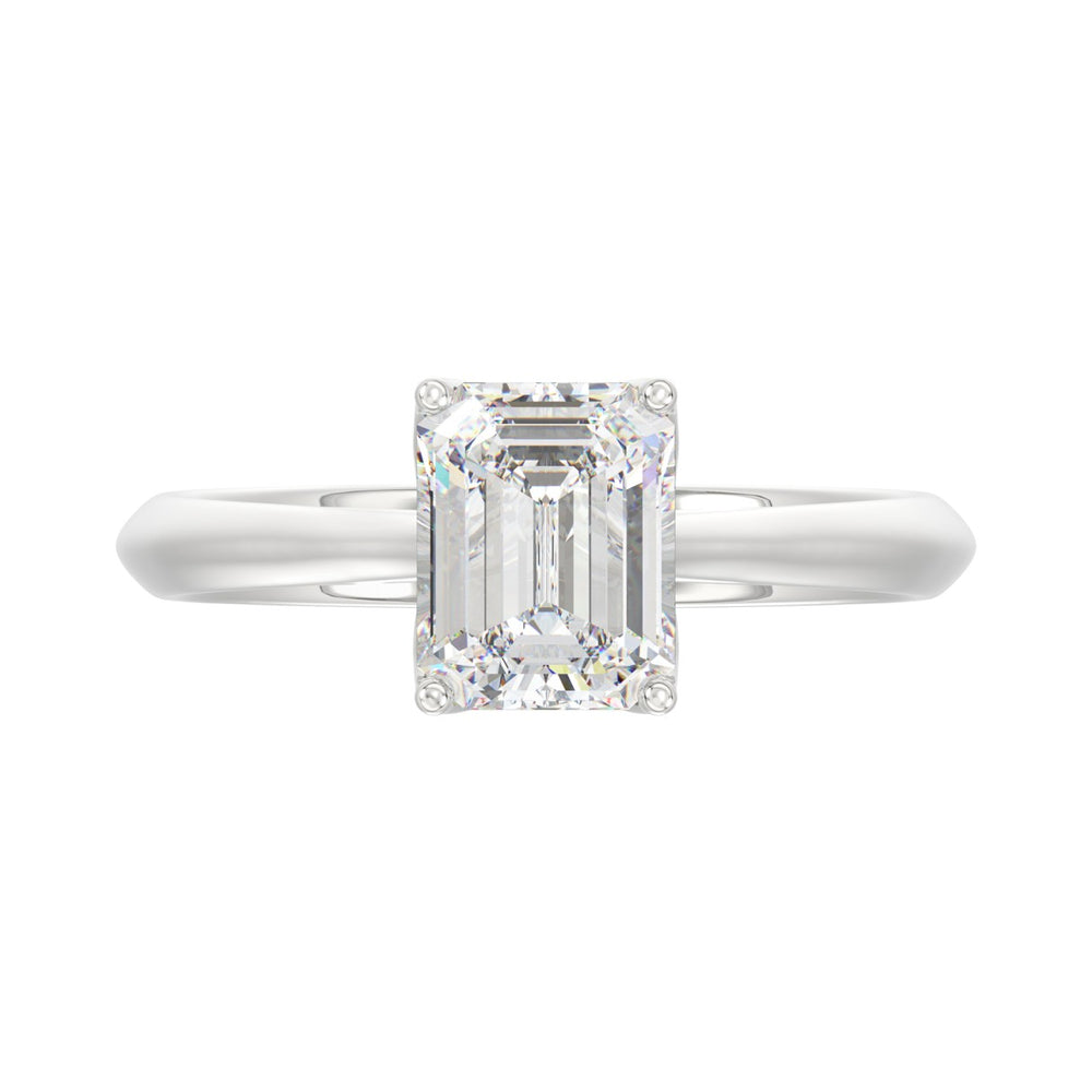 LADIES SOLITAIRE RING 2CT EMERALD DIAMOND 14K WHITE GOLD