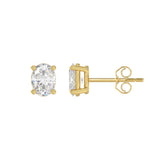 LADIES SOLITAIRE EARRINGS 1 1/2CT OVAL DIAMOND 14K YELLOW GOLD