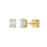 LADIES SOLITAIRE EARRINGS 1 1/2CT OVAL DIAMOND 14K YELLOW GOLD