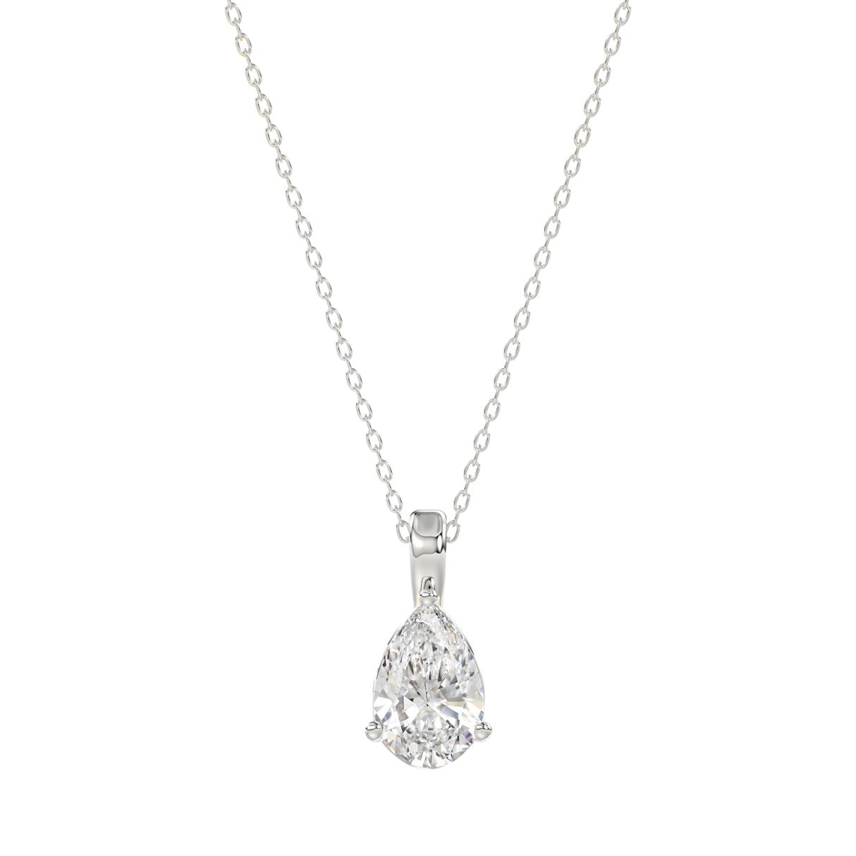 LADIES SOLITAIRE PENDANT WITH CHAIN 1/2CT PEAR DIAMOND 14K WHITE GOLD