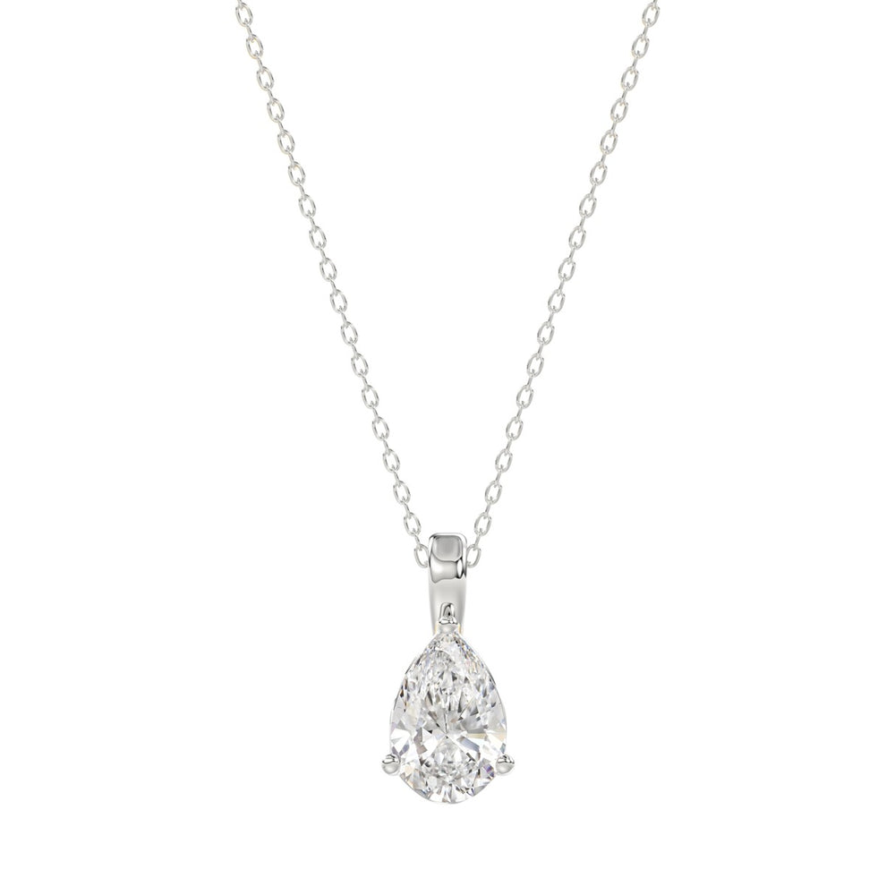 LADIES SOLITAIRE PENDANT WITH CHAIN 1/2CT PEAR DIAMOND 14K WHITE GOLD