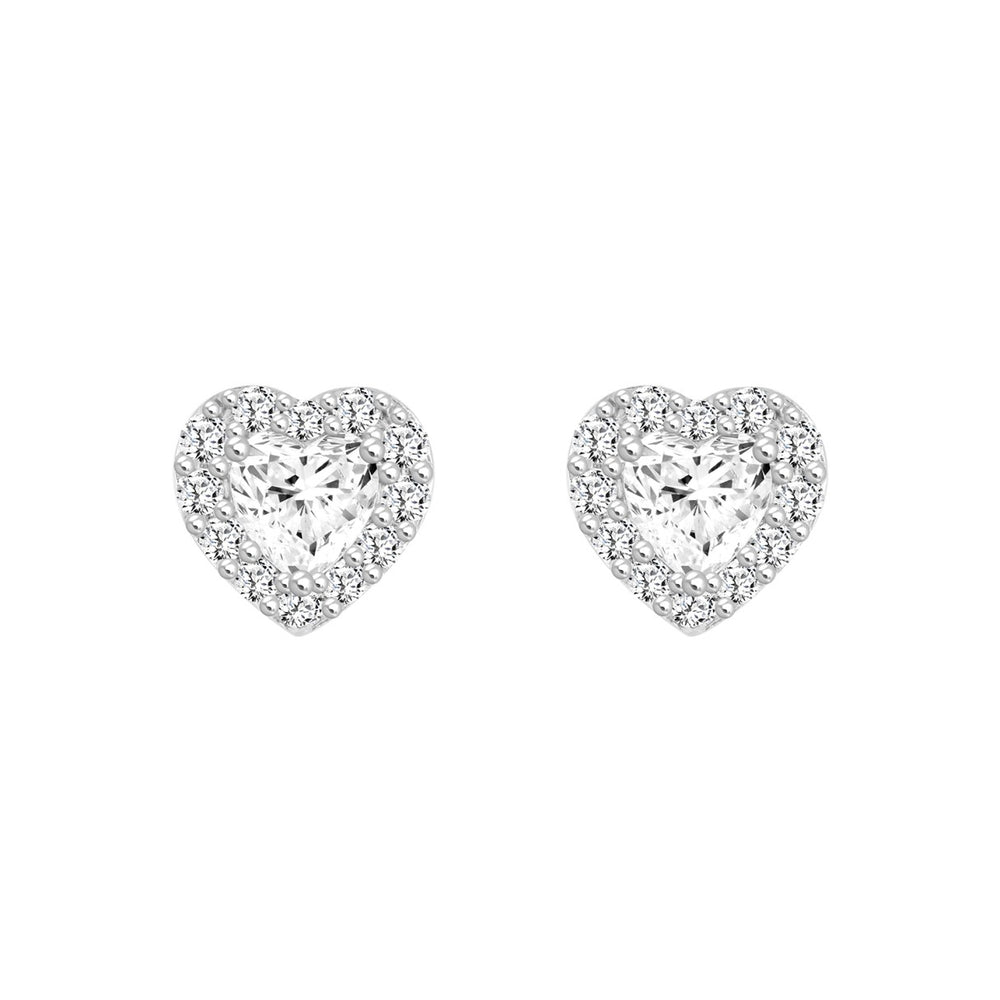 14K WHITE GOLD1 3/8CT ROUND / HEART DIAMOND LADIES EARRINGS (CENTER STONE HEART DIAMOND 1CT )