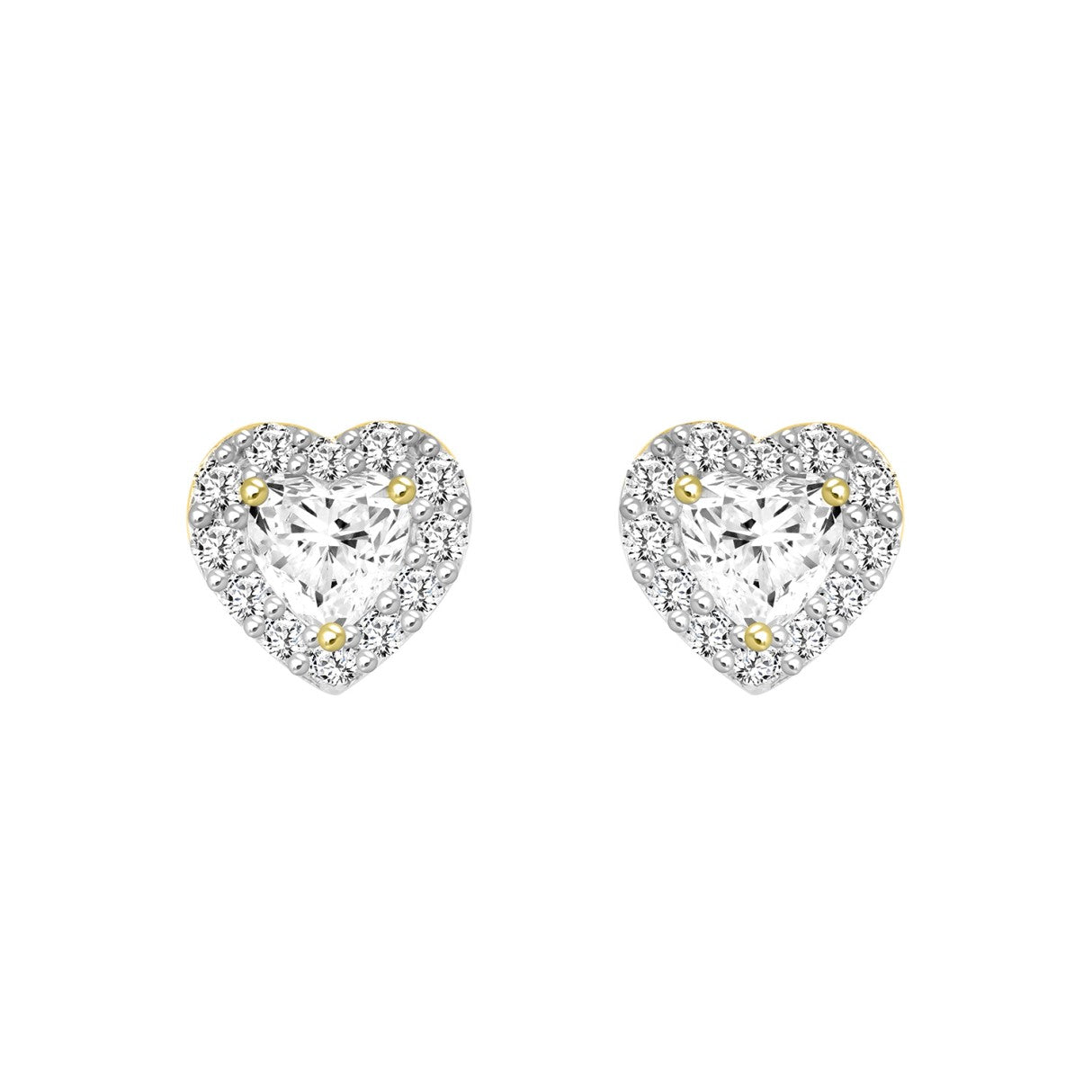 14K YELLOW GOLD1 3/8CT ROUND / HEART DIAMOND LADIES EARRINGS (CENTER STONE HEART DIAMOND 1CT )