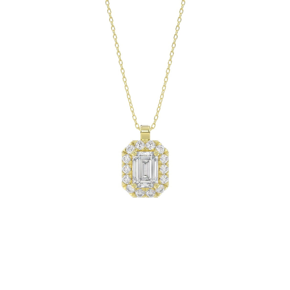 14K YELLOW GOLD 1 3/8CT ROUND EMERALD DIAMOND LADIES PENDANT WITH CHAIN (CENTER STONE EMERALD DIAMOND 1CT )