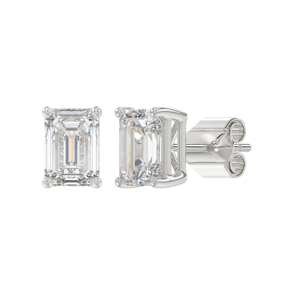 LADIES SOLITAIRE EARRINGS 3CT EMERALD DIAMOND 14K WHITE GOLD